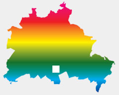 Bunte Fl�che von Berlin mit eingezeichneter Lage von Maler Eiermanns